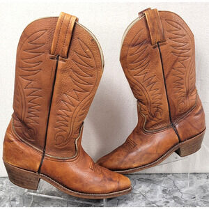 Vintage Dexter Tan Leather Cowboy Western Boots Men's Size 9M 1970's Rodeo